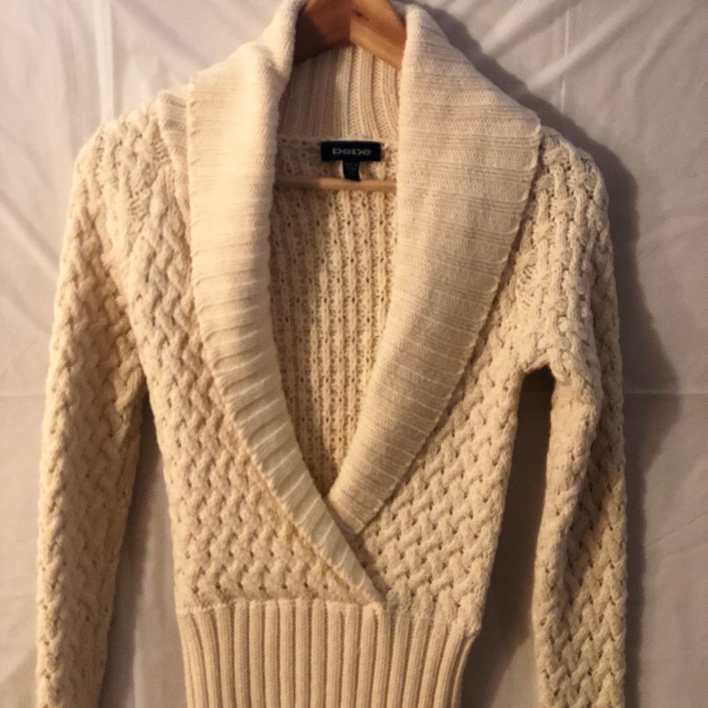 BeBe Cream sweater! Super Sexy plunge neck.